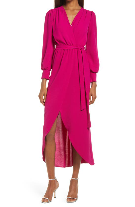 J Long Sleeve Faux Wrap Dress ...